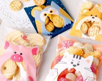 JParadise -50/100 Pcs Lovely Animal Self Adhesive Plastic Cookie Bag/ Candy Bag /Pastry Bag/ Gift Bag