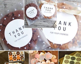 JParadise - 50/100 Pcs Frosted Polka Dots Self Adhesive Plastic Cookie Bag/ Candy Bag/ Pastry Bag/ Gift Bag PLUS Decorative Stickers