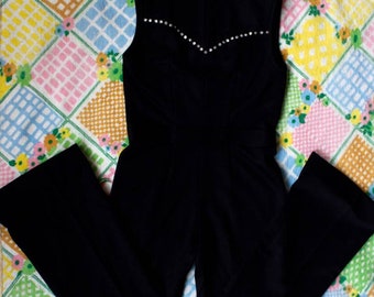 1970s vintage black jumpsuit w/ open back medium