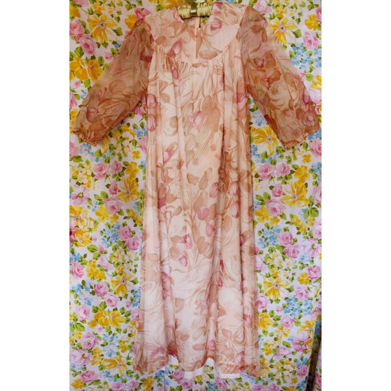 1970s vintage floral maxi dress w/ sheer sleeves - image 1