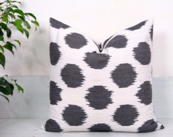 Black and White Polka Dot Ikat Pillow Cover, Organic Cotton