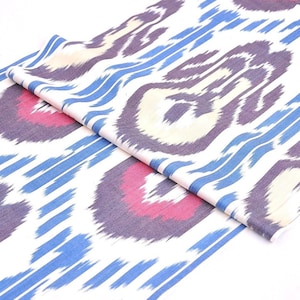 Blue ikat fabric, cotton ikat fabric by the yard, upholstery, handloom, handwoven fabric, Organic ikat fabric, Handmade fabric, Uzbek ikat
