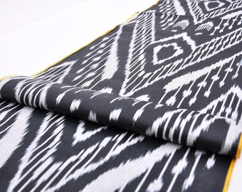 Black Handwoven Ikat Fabric, Cotton Upholstery Fabric by the Yard