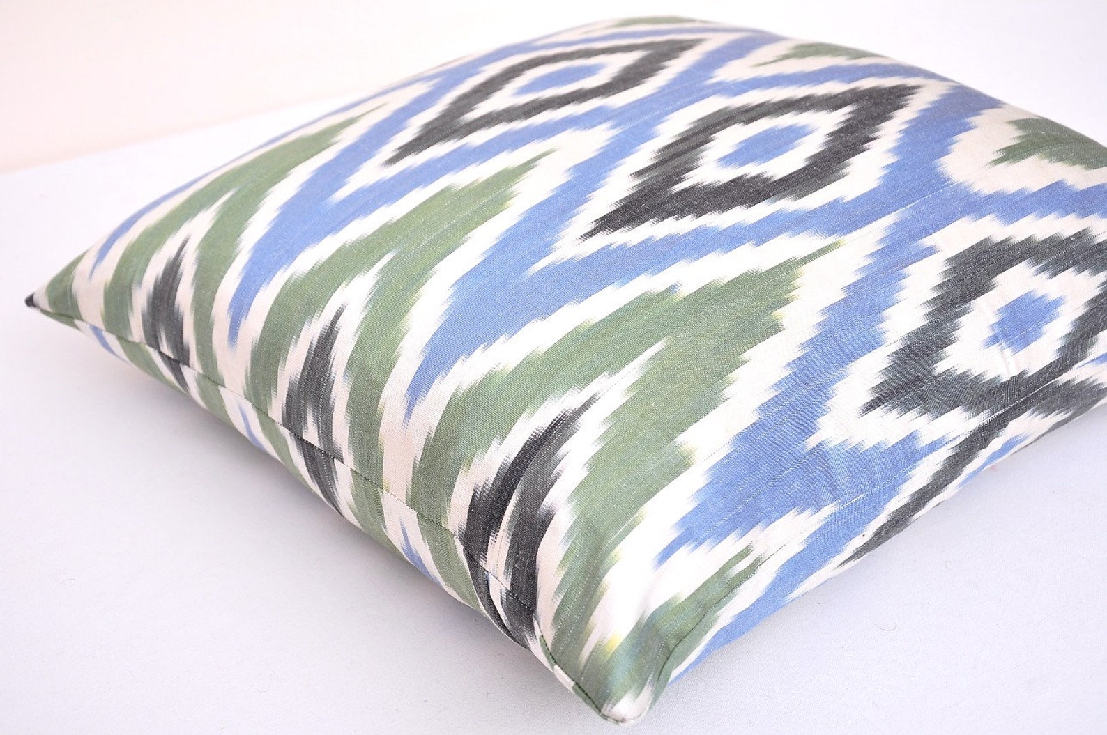 Blue and Green Ikat Pillow Ikat Cushion Accent Decorative Etsy