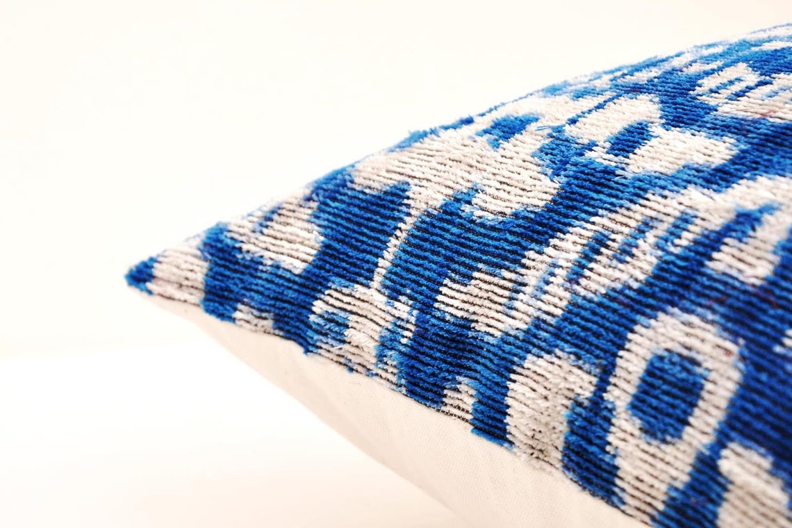 Blue velvet ikat pillow Ikat cushion Accent decorative Etsy