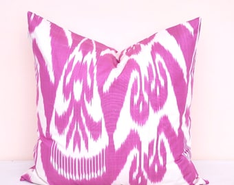 Hot Pink Ikat Pillow Cover, Decorative Cushion, 20x20 Organic Cotton