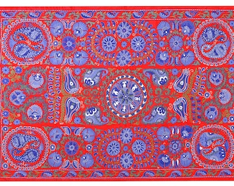 Red Design Suzani Embroidery Uzbek, Suzani Fabric
