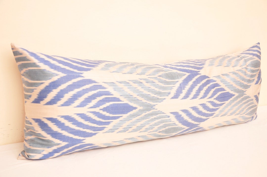 Blue Bolster Pillow Cover Handwoven Ikat Bolster Pillow Case Etsy