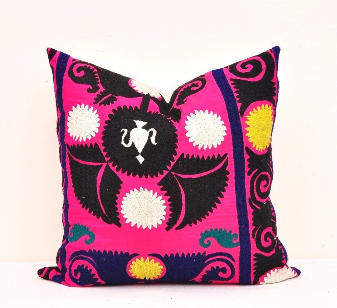 18x18 Colourful Suzani Pillow Hand Embroidered Suzani Pillow Etsy