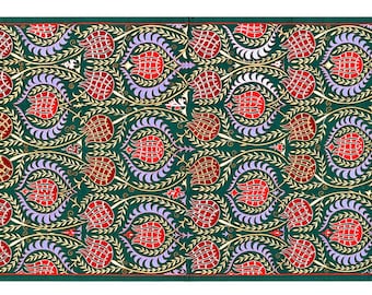 Uzbek Suzani Green Fabric – Tulip Design, Hand Embroidery, Silk on Cotton, Ethnic Home Decor