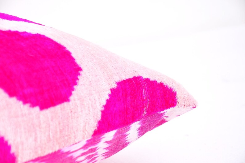 Accent decorative pillow Throw pillow Hot pink velvet ikat pillow Home decor pillow Velvet pillow case Handmade pillow Ikat cushion