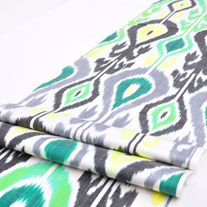 Green and grey ikat fabric by the yard, upholstery, handwoven fabric, handloom, ikat fabric, sewing fabric, quilting, silk ikat fabric yard