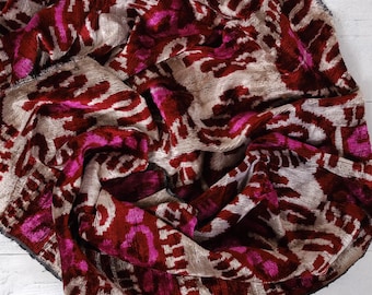Handwoven Silk Velvet Ikat Fabric, Fuschia Pink Upholstery