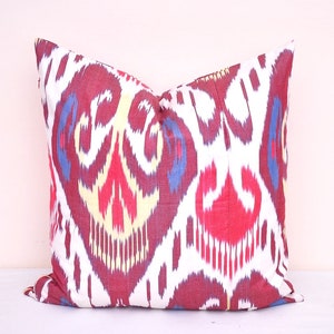 20x20 Multi color ikat pillow, Ikat cushion, Accent decorative pillow, Handmade pillow, Throw pillow, Silk ikat pillow, Uzbek ikat pillow