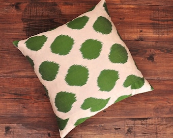 Handmade Green Polka Dot Ikat Pillow Cover, 20x20