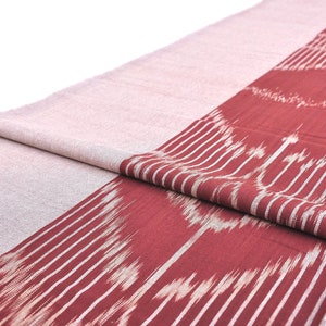 Kastanjebruine ikat-stof, katoenen ikat-stof in linnenstijl, stoffering, handgeweven, handgeweven stof, ikat-katoenstof op maat gesneden, naaistof