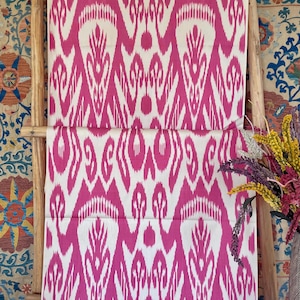 Pink Cotton Fabric Handwoven Cotton Ikat Fabric Upholstery Fabric Pink Organic Cotton Fabric Designer Fabric Ikat Width 65cm Sold By Meters