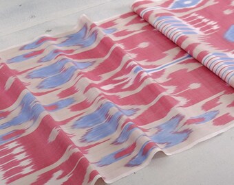 Handloom Silk Cotton Ikat Fabric: Blue & Red Upholstery Textile