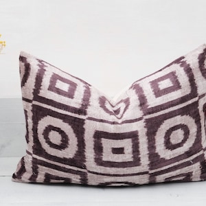 Vintage Decor Throw Pillow Traditional Velvet Ikat Pattern Pillow Handwoven Silk Pillow Velvet Throw Pillow Authentic Ikat Ethnic Collection