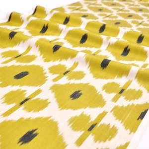 Goldenrod Silk Cotton Ikat Fabric, Handloom Upholstery Material