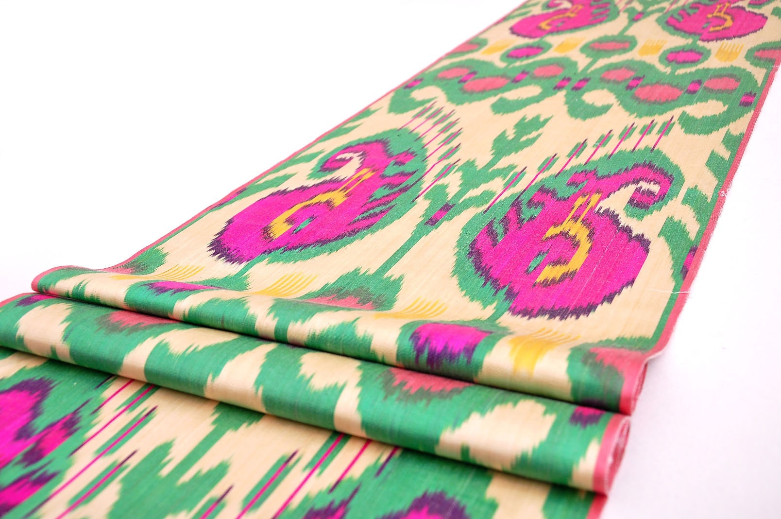 Green and pink silk ikat fabric silk ikat fabric by the yard Etsy
