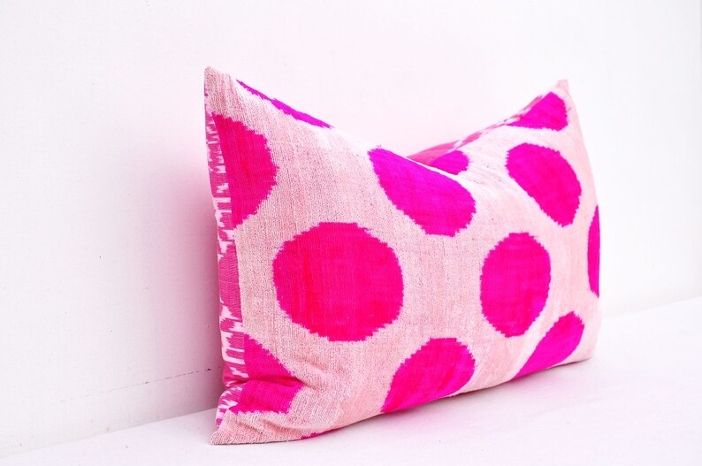Accent decorative pillow Throw pillow Hot pink velvet ikat pillow Home decor pillow Velvet pillow case Handmade pillow Ikat cushion