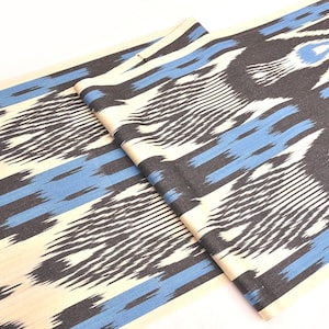 Blue and Grey cotton ikat fabric, Handloom fabric, Pure cotton fabric, ikat woven fabric, Cotton ikat fabric by the yard, handmade fabric