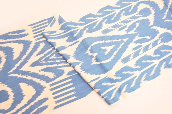 Sky Blue Ikat Motif Hand Block Printed Bedsheet