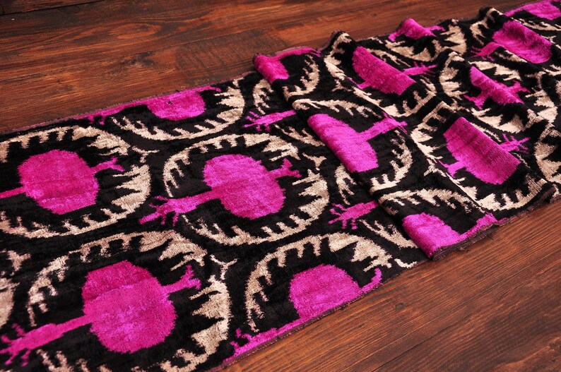 Pink Velvet Fabric Silk Ikat Fabric Velvet Designer Fabric Velvet Upholstery Fabric Velvet Ikat Fabric Pomegranate Design Velvet Fabric