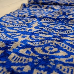 Blue Ikat Upholstery Fabric, Blue Velvet Fabric, Velvet Ikat Fabric, Handmade Velvet Fabric, Handwoven Velvet Fabric, Silk Velvet Textile
