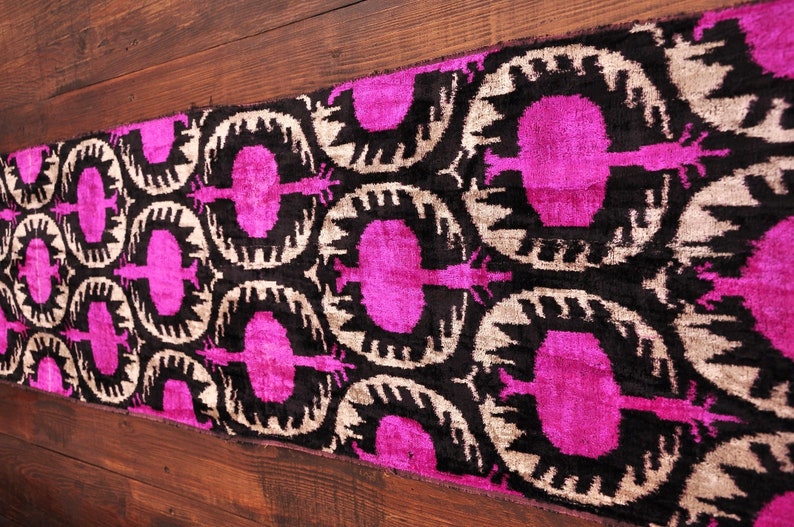 Pink Velvet Fabric Silk Ikat Fabric Velvet Designer Fabric Velvet Upholstery Fabric Velvet Ikat Fabric Pomegranate Design Velvet Fabric