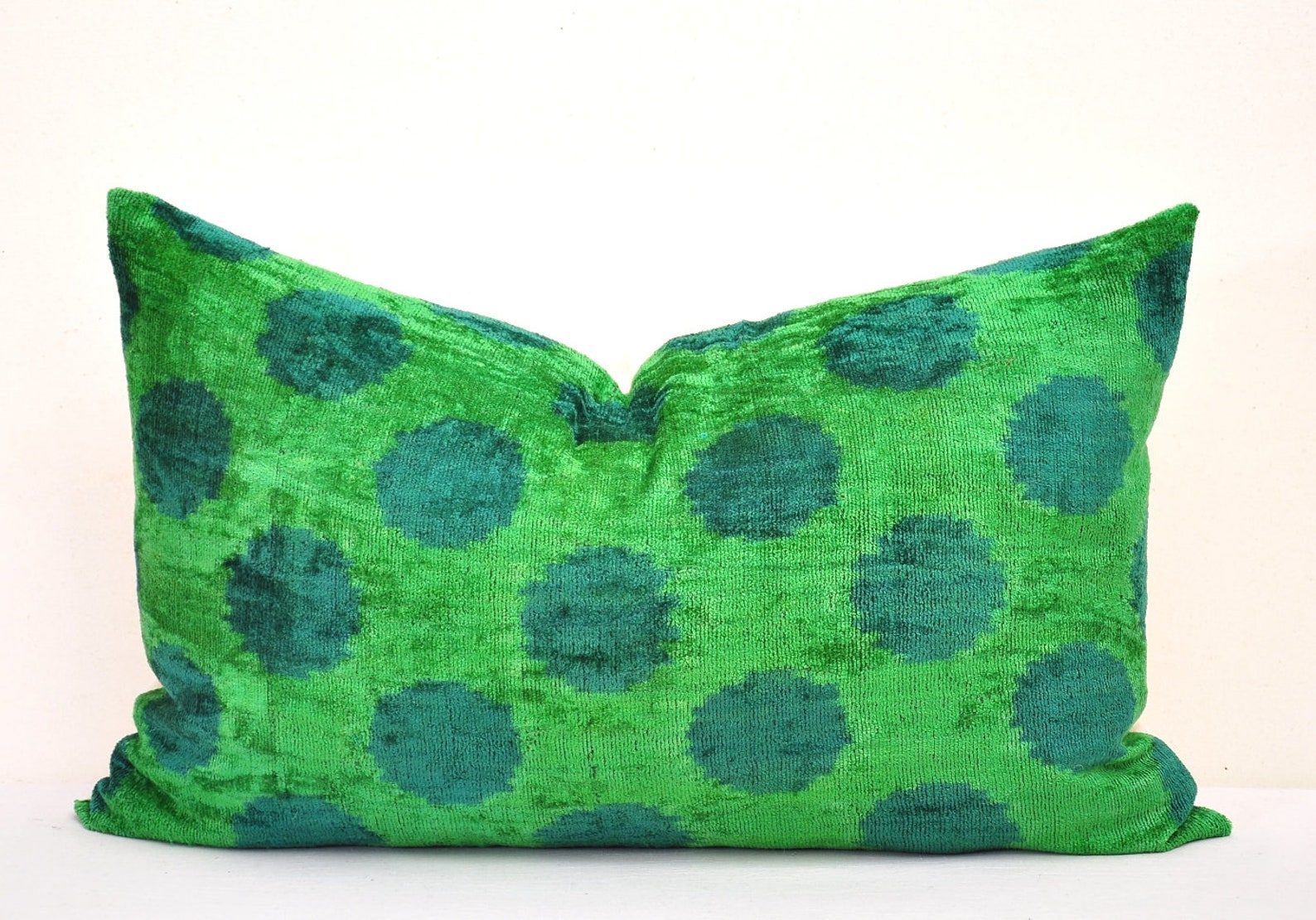 Green Velvet Ikat Pillow Polka Dot Pillow Accent Decorative Etsy