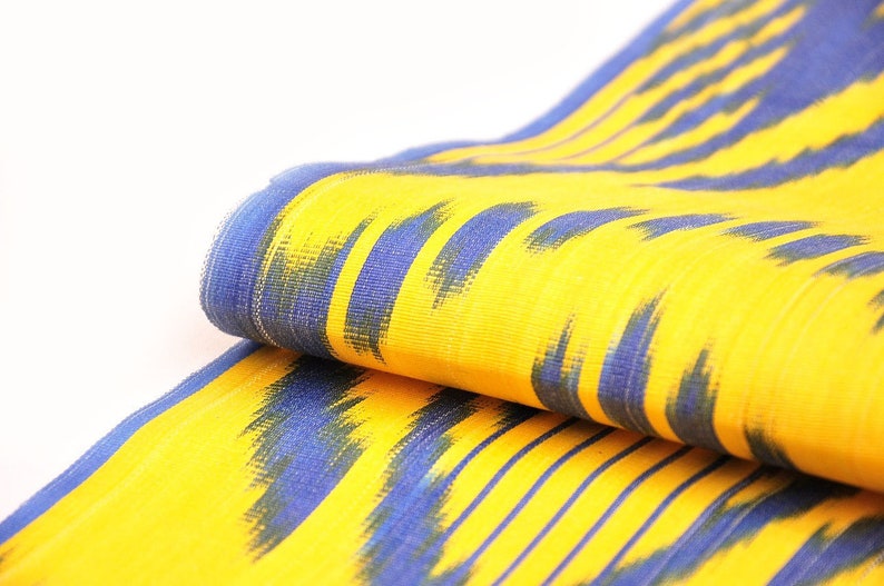 upholstery Yellow ikat fabric by the yard quilting sewing fabric clothing fabric handloom handwoven through pillow fabric.