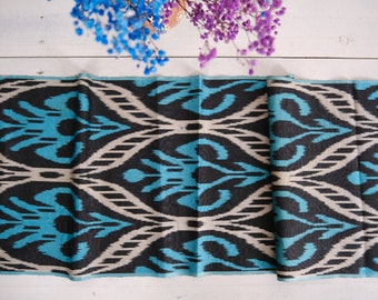 Ocean Blue Ikat Fabric, Handloom Silk Cotton Blend