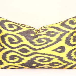 Yellow and black lumbar ikat pillow, lumbar Ikat cushion, Accent decorative pillow, Ikat pillow, Throw pillow, Cotton lumbar ikat pillow