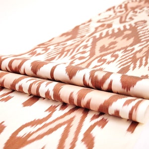Handwoven Brown Silk Ikat Fabric, Upholstery Material By The Yard
