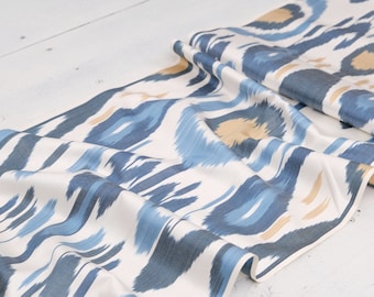 Handgewebter Ikat Stoff Meterware, blaue Seide Baumwolle - 40cm breit