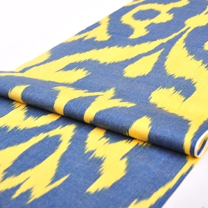 Ikat fabric blue yellow dyed cotton ikat fabric by meters upholstery fabric handloom organic textile handwoven fabric ikat clothing fabric