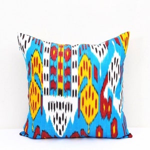 20x20 Blue silk ikat pillow, Handwoven pillow case, silk Ikat cushion, Accent decorative pillow, cotton ikat pillow, silk ikat pillow cover