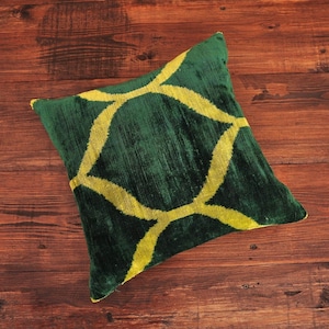 Green Cushion Velvet Ikat Pillow Handmade Throw Pillow Velvet Cushion Cover Interior Decor Pillow Sofa Pillow Green Toss Pillow Silk Home