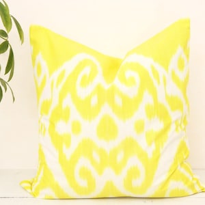 Yellow Throw Pillow, Rustic Throw Pillow, Boho Couch Pillow, Ethnic Pillow Cover, Decorative Pillow Sham, Geometric Euro Sham, Ikat Cushion