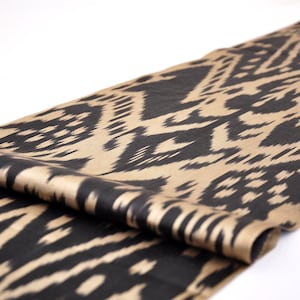 One sided ikat design fabric, black and golden sateen ikat fabric, handwoven fabric, silk ikat fabric, throw ikat fabric, uzbek ikat fabric