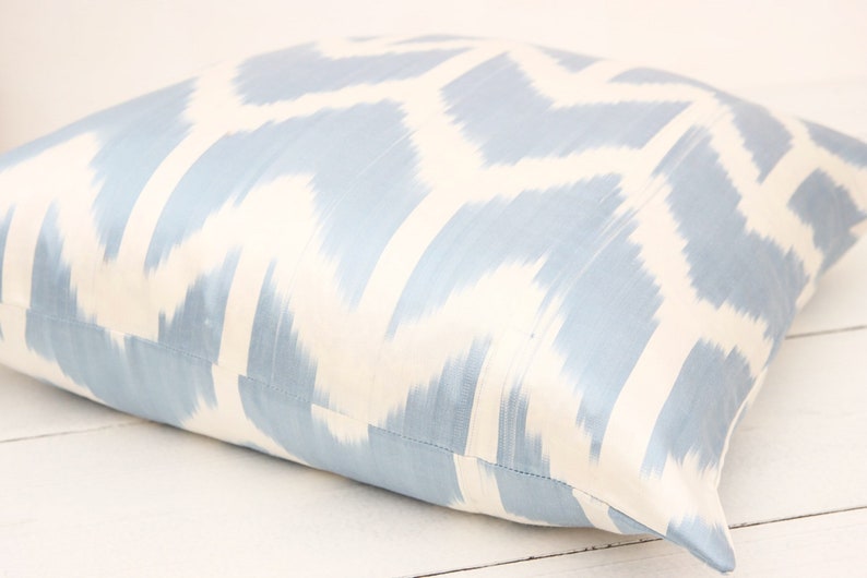 Sale Blue Euro Sham Silk Blue Pillow Ikat Pillow Cover Blue Etsy
