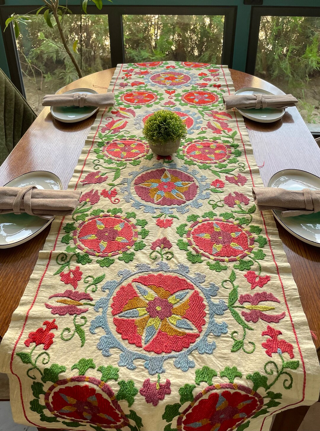 Table Runner Suzani Farmhouse Decor Dining Table Runner Suzani Throw ...