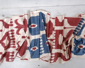 Handmade Silk Cotton Ikat Fabric: Wine Red & Blue, 16" Wide