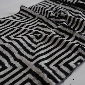 Black Ikat Velvet Fabric, Ikat Pattern Velvet Fabric, Silk Velvet Fabric, Hand Loomed Fabric, Velveteen Fabric, Designer Ikat Velvet Fabric