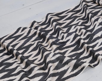 Black Chevron Ikat Fabric, Handwoven Silk Cotton Upholstery