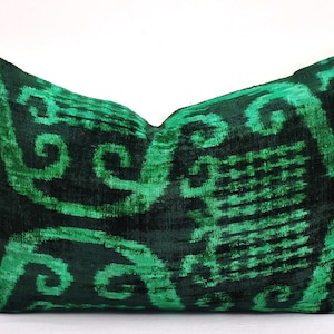 Dark green velvet, ikat pillow covers, Accent decorative pillow, Velvet accent pillow, Velvet throw pillow, velvet cushion, Silk ikat pillow
