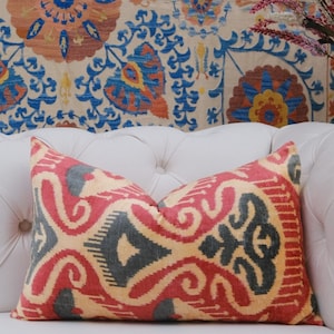 Handloom Velvet Cushion Cover Ikat Pillow Cover Silk Throw Pillow Decorative Pillow Cover Sofa Cushion Cover Orange Yellow Denim Blue Pillow