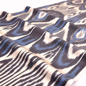 Black and blue silk ikat fabric by the yard, ikat textiles, uzbek ikat fabric, silk ikat fabric, organic ikat fabric, decorative ikat fabric